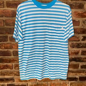 Tomboy Clothing Co Vintage Blue White Striped Short Sleeve T-Shirt Size Large